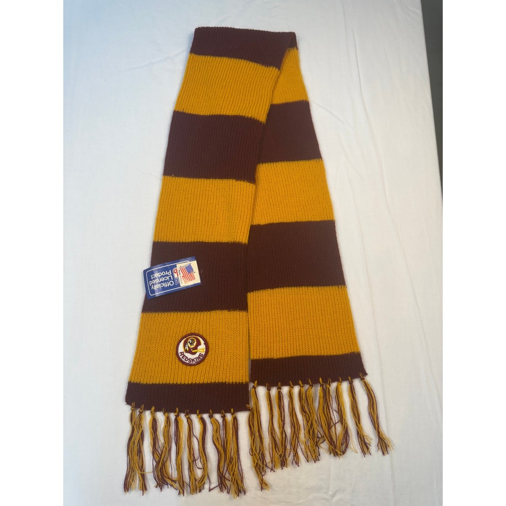 Vintage Washington Redskins Scarf NFL Striped Knit Burgundy‎ Gold Orlon USA NWT